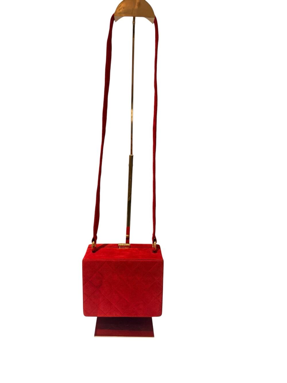 Chanel Vintage Red Suede Quilted Box Shoulder Bag Gold HW